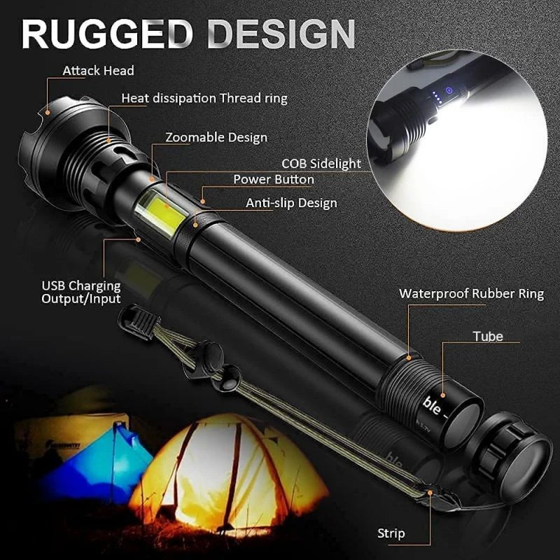 Lampe torche tactique rechargeable à LED 90 000 lumens