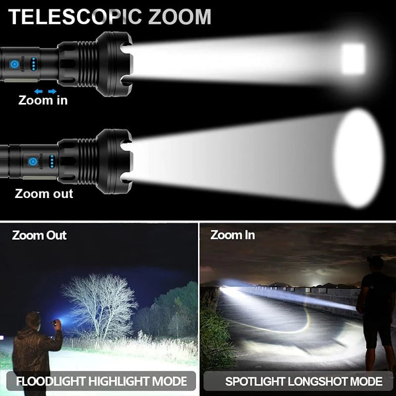 Lampe torche tactique rechargeable à LED 90 000 lumens