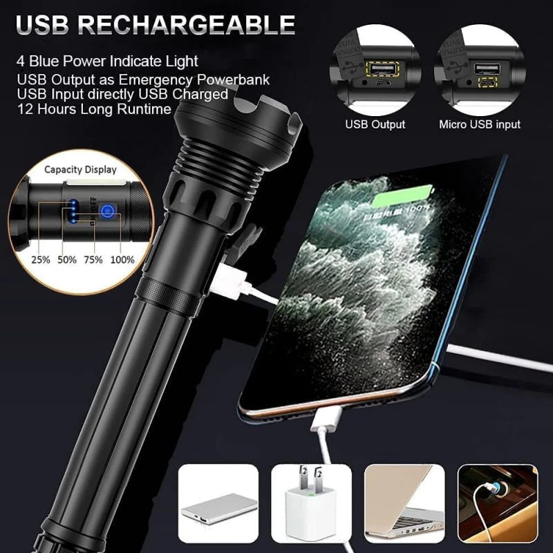 Lampe torche tactique rechargeable à LED 90 000 lumens