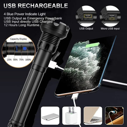 Lampe torche tactique rechargeable à LED 90 000 lumens